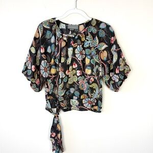 By Anthropologie Paisley Floral Blouse Black